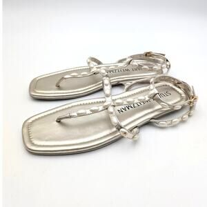 Stuart Weitzman Pearlita Flat Sandals Open Toe Women's Gold Size US8 EU38.5